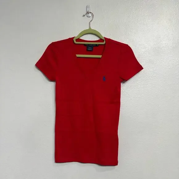 Ralph Lauren Sport Engine Red V-Neck Tee Sz S NWOT - Picture 2 of 13